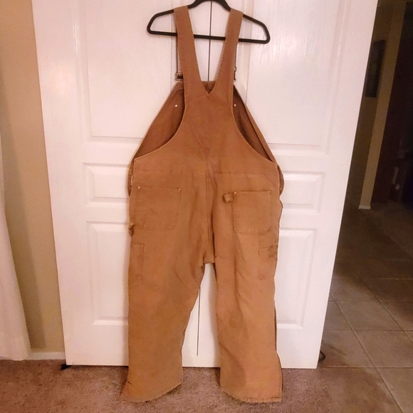 Carhartt Bib Overalls Men's 52x28 Brown Duck Quilt Lined Double Knee EUC Vintage - Picture 2 of 7